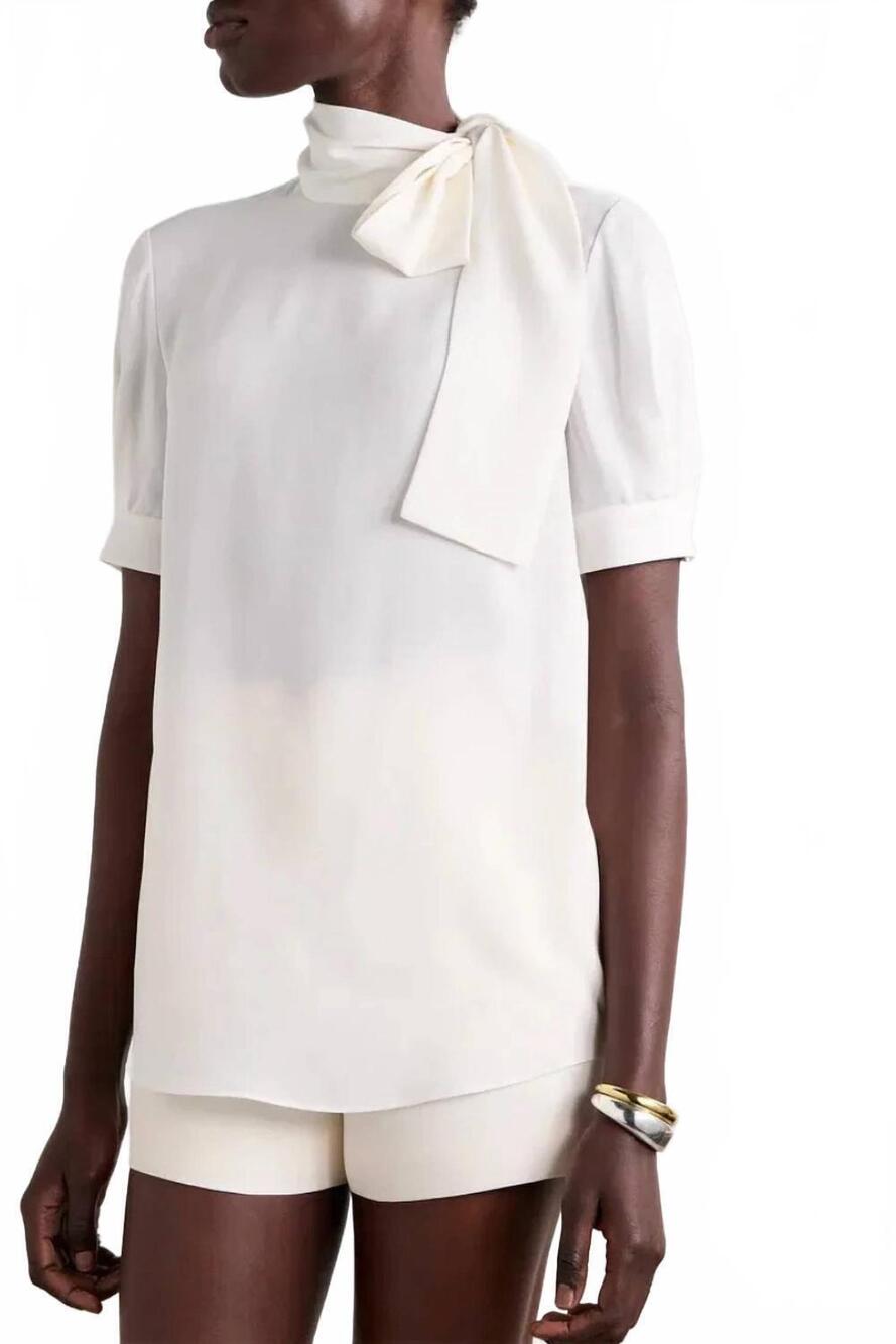 NEW VALENTINO GARAVANI high neck silk georgette top in white